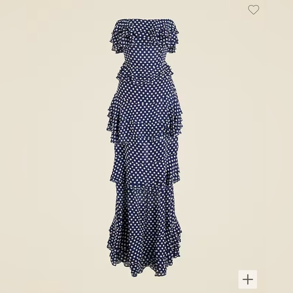 Jcrew long maxi polka dot ruffle strapless dress - Picture 3 of 3